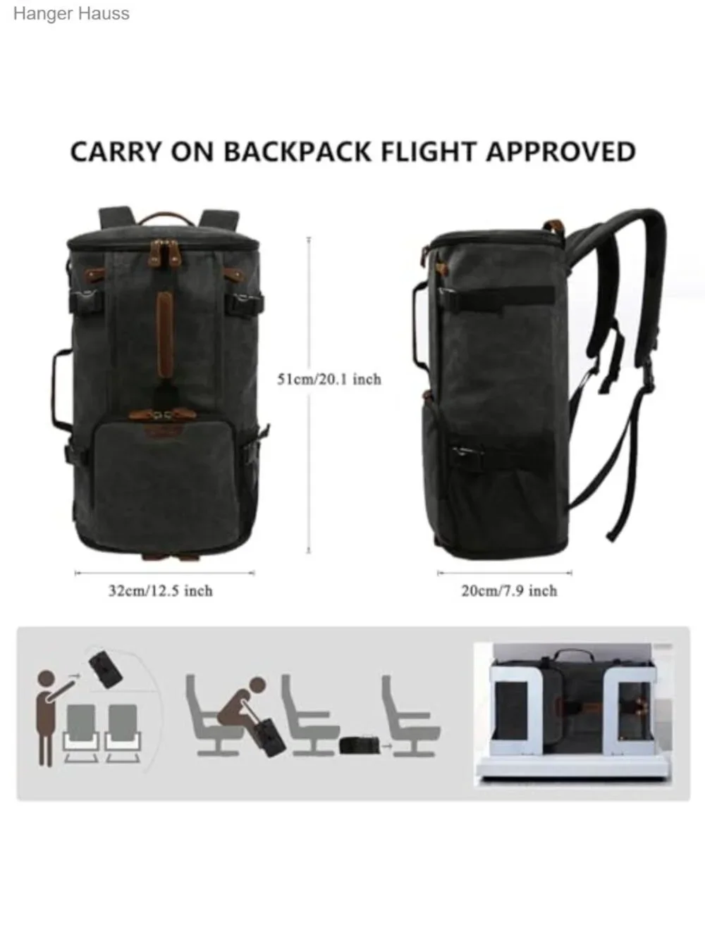 40L Convertible Travel Backpack Canvas Rucksack 3-in-1 Duffel Carry On